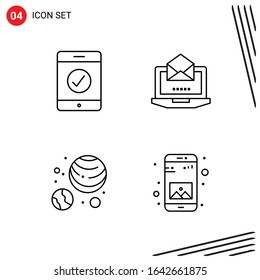 Collection of 4 Vector Icons in Line style. Pixle Perfect Outline Symbols for Web and Mobile. Line Icon Signs on White Background. 4 Icons.