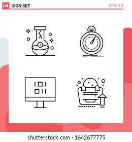 Collection of 4 Vector Icons in Line style. Modern Outline Symbols for Web and Mobile. Line Icon Sign Isolated on White Background. 4 Icons.