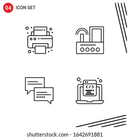 Collection of 4 Vector Icons in Line style. Pixle Perfect Outline Symbols for Web and Mobile. Line Icon Signs on White Background. 4 Icons.