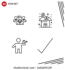 Collection of 4 Vector Icons in Line style. Pixle Perfect Outline Symbols for Web and Mobile. Line Icon Signs on White Background. 4 Icons.
