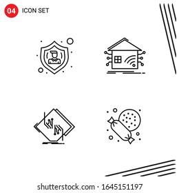 Collection of 4 Vector Icons in Line style. Pixle Perfect Outline Symbols for Web and Mobile. Line Icon Signs on White Background. 4 Icons.