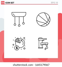 Collection of 4 Vector Icons in Line style. Modern Outline Symbols for Web and Mobile. Line Icon Sign Isolated on White Background. 4 Icons.