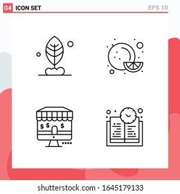 Colección de 4 iconos vectoriales en estilo de línea. Símbolos de esquema modernos para web y móvil. Signo de icono de línea aislado en fondo blanco. 4 Iconos.