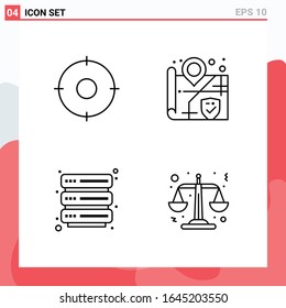 Colección de 4 iconos vectoriales en estilo de línea. Símbolos de esquema modernos para web y móvil. Signo de icono de línea aislado en fondo blanco. 4 Iconos.