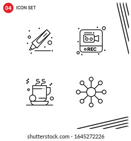 Collection of 4 Vector Icons in Line style. Pixle Perfect Outline Symbols for Web and Mobile. Line Icon Signs on White Background. 4 Icons.