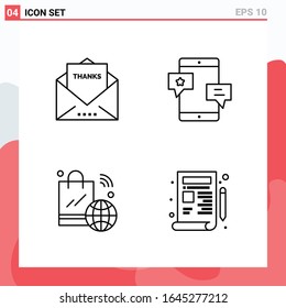 Collection of 4 Vector Icons in Line style. Modern Outline Symbols for Web and Mobile. Line Icon Sign Isolated on White Background. 4 Icons.
