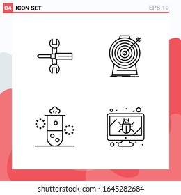 Collection of 4 Vector Icons in Line style. Modern Outline Symbols for Web and Mobile. Line Icon Sign Isolated on White Background. 4 Icons.