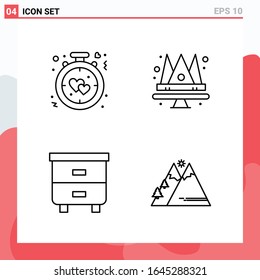 Colección de 4 iconos vectoriales en estilo de línea. Símbolos de esquema modernos para web y móvil. Signo de icono de línea aislado en fondo blanco. 4 Iconos.