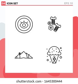 Collection of 4 Vector Icons in Line style. Modern Outline Symbols for Web and Mobile. Line Icon Sign Isolated on White Background. 4 Icons.