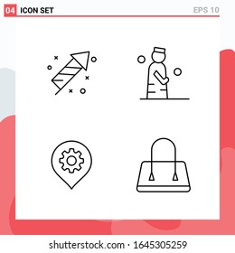Colección de 4 iconos vectoriales en estilo de línea. Símbolos de esquema modernos para web y móvil. Signo de icono de línea aislado en fondo blanco. 4 Iconos.