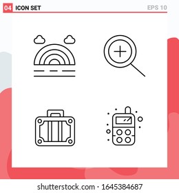 Colección de 4 iconos vectoriales en estilo de línea. Símbolos de esquema modernos para web y móvil. Signo de icono de línea aislado en fondo blanco. 4 Iconos.