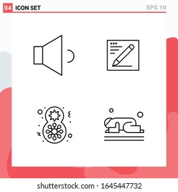 Collection of 4 Vector Icons in Line style. Modern Outline Symbols for Web and Mobile. Line Icon Sign Isolated on White Background. 4 Icons.
