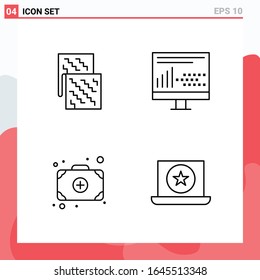 Colección de 4 iconos vectoriales en estilo de línea. Símbolos de esquema modernos para web y móvil. Signo de icono de línea aislado en fondo blanco. 4 Iconos.