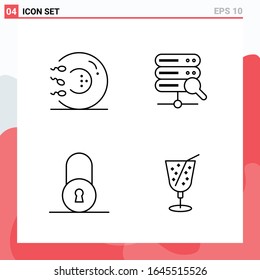 Colección de 4 iconos vectoriales en estilo de línea. Símbolos de esquema modernos para web y móvil. Signo de icono de línea aislado en fondo blanco. 4 Iconos.