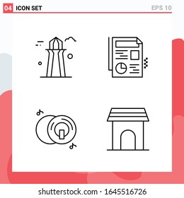 Collection of 4 Vector Icons in Line style. Modern Outline Symbols for Web and Mobile. Line Icon Sign Isolated on White Background. 4 Icons.