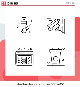 Collection of 4 Vector Icons in Line style. Modern Outline Symbols for Web and Mobile. Line Icon Sign Isolated on White Background. 4 Icons.