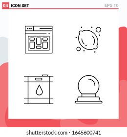 Collection of 4 Vector Icons in Line style. Modern Outline Symbols for Web and Mobile. Line Icon Sign Isolated on White Background. 4 Icons.