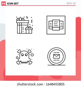 Collection of 4 Vector Icons in Line style. Modern Outline Symbols for Web and Mobile. Line Icon Sign Isolated on White Background. 4 Icons.