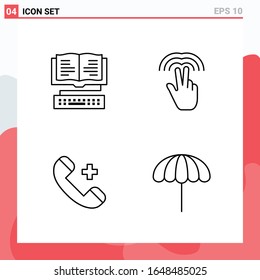 Collection of 4 Vector Icons in Line style. Modern Outline Symbols for Web and Mobile. Line Icon Sign Isolated on White Background. 4 Icons.