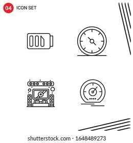 Colección de 4 iconos vectoriales en estilo de línea. Símbolos de esquema perfecto para Web y Mobile. Señales de icono de línea en fondo blanco. 4 Iconos.