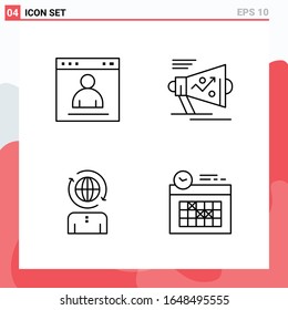 Collection of 4 Vector Icons in Line style. Modern Outline Symbols for Web and Mobile. Line Icon Sign Isolated on White Background. 4 Icons.