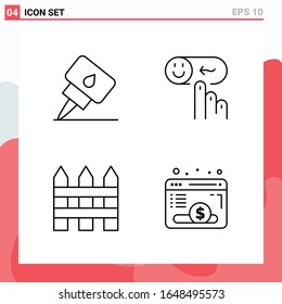 Collection of 4 Vector Icons in Line style. Modern Outline Symbols for Web and Mobile. Line Icon Sign Isolated on White Background. 4 Icons.