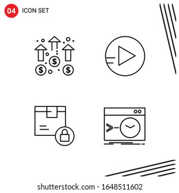 Collection of 4 Vector Icons in Line style. Pixle Perfect Outline Symbols for Web and Mobile. Line Icon Signs on White Background. 4 Icons.