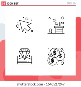 Collection of 4 Vector Icons in Line style. Modern Outline Symbols for Web and Mobile. Line Icon Sign Isolated on White Background. 4 Icons.