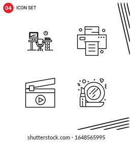 Colección de 4 iconos vectoriales en estilo de línea. Símbolos de esquema perfecto para Web y Mobile. Señales de icono de línea en fondo blanco. 4 Iconos.