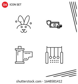 Colección de 4 iconos vectoriales en estilo de línea. Símbolos de esquema perfecto para Web y Mobile. Señales de icono de línea en fondo blanco. 4 Iconos.