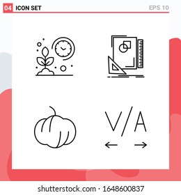 Colección de 4 iconos vectoriales en estilo de línea. Símbolos de esquema modernos para web y móvil. Signo de icono de línea aislado en fondo blanco. 4 Iconos.