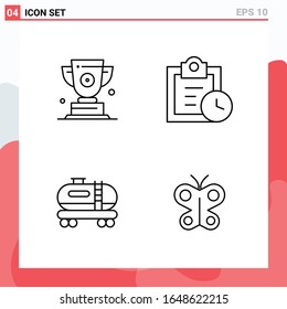Collection of 4 Vector Icons in Line style. Modern Outline Symbols for Web and Mobile. Line Icon Sign Isolated on White Background. 4 Icons.