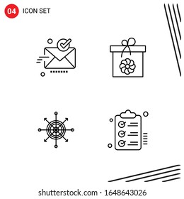 Collection of 4 Vector Icons in Line style. Pixle Perfect Outline Symbols for Web and Mobile. Line Icon Signs on White Background. 4 Icons.