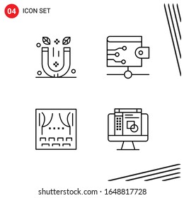 Collection of 4 Vector Icons in Line style. Pixle Perfect Outline Symbols for Web and Mobile. Line Icon Signs on White Background. 4 Icons.