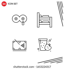 Colección de 4 iconos vectoriales en estilo de línea. Símbolos de esquema perfecto para Web y Mobile. Señales de icono de línea en fondo blanco. 4 Iconos.