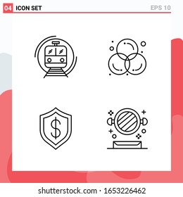 Collection of 4 Vector Icons in Line style. Modern Outline Symbols for Web and Mobile. Line Icon Sign Isolated on White Background. 4 Icons.