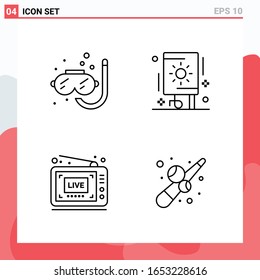 Collection of 4 Vector Icons in Line style. Modern Outline Symbols for Web and Mobile. Line Icon Sign Isolated on White Background. 4 Icons.