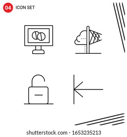 Collection of 4 Vector Icons in Line style. Pixle Perfect Outline Symbols for Web and Mobile. Line Icon Signs on White Background. 4 Icons.