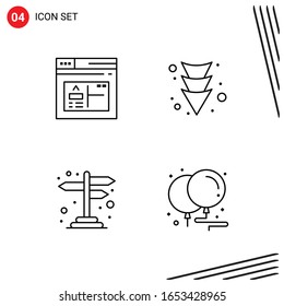 Collection of 4 Vector Icons in Line style. Pixle Perfect Outline Symbols for Web and Mobile. Line Icon Signs on White Background. 4 Icons.