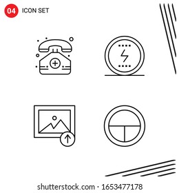 Collection of 4 Vector Icons in Line style. Pixle Perfect Outline Symbols for Web and Mobile. Line Icon Signs on White Background. 4 Icons.