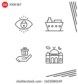Collection of 4 Vector Icons in Line style. Pixle Perfect Outline Symbols for Web and Mobile. Line Icon Signs on White Background. 4 Icons.