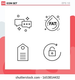 Colección de 4 iconos vectoriales en estilo de línea. Símbolos de esquema modernos para web y móvil. Signo de icono de línea aislado en fondo blanco. 4 Iconos.