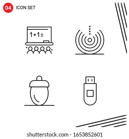 Colección de 4 iconos vectoriales en estilo de línea. Símbolos de esquema perfecto para Web y Mobile. Señales de icono de línea en fondo blanco. 4 Iconos.