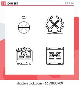 Kollektion von 4 Vektorsymbol im Line-Stil. Moderne Symbole für Web und Mobile. Zeilensymbol einzeln auf weißem Hintergrund. 4 Symbole.