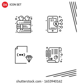 Collection of 4 Vector Icons in Line style. Pixle Perfect Outline Symbols for Web and Mobile. Line Icon Signs on White Background. 4 Icons.