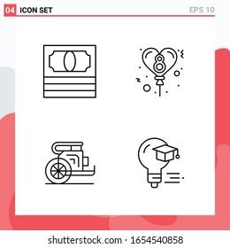 Colección de 4 iconos vectoriales en estilo de línea. Símbolos de esquema modernos para web y móvil. Signo de icono de línea aislado en fondo blanco. 4 Iconos.