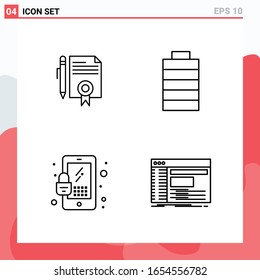 Colección de 4 iconos vectoriales en estilo de línea. Símbolos de esquema modernos para web y móvil. Signo de icono de línea aislado en fondo blanco. 4 Iconos.