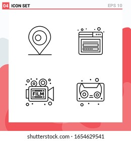 Kollektion von 4 Vektorsymbol im Line-Stil. Moderne Symbole für Web und Mobile. Zeilensymbol einzeln auf weißem Hintergrund. 4 Symbole.