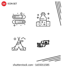 Collection of 4 Vector Icons in Line style. Pixle Perfect Outline Symbols for Web and Mobile. Line Icon Signs on White Background. 4 Icons.