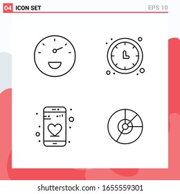 Collection of 4 Vector Icons in Line style. Modern Outline Symbols for Web and Mobile. Line Icon Sign Isolated on White Background. 4 Icons.